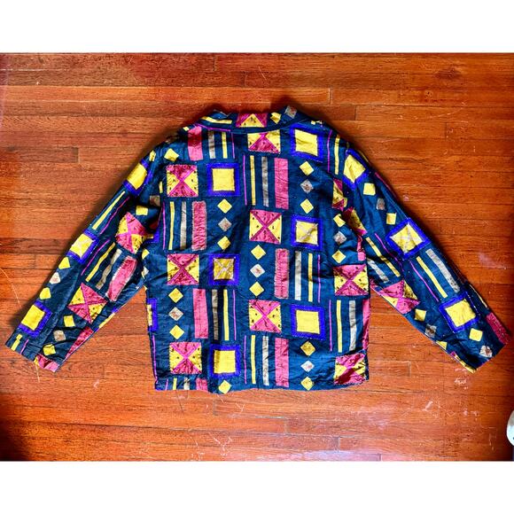 Vintage 90’s Chico’s Silk Black Pink Embellished Windbreaker Jacket Small Med - Picture 2 of 7